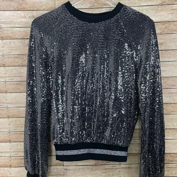 Pam & Gela Womens Black Stretch Crew-Neck Long Sleeve Embellished Sweater S - Picture 2 of 6